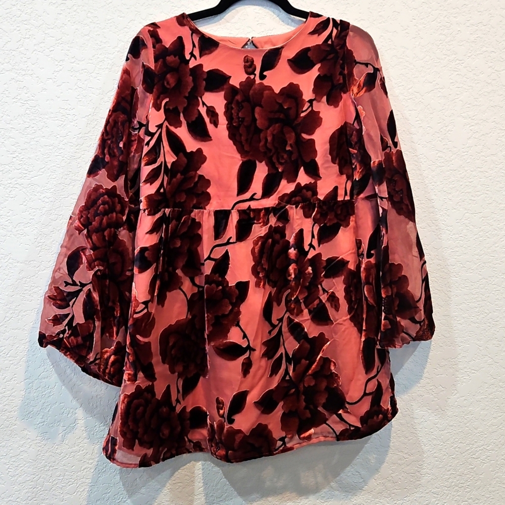 Anthropologie Short Velvet Floral Bell sleeve Dress Small